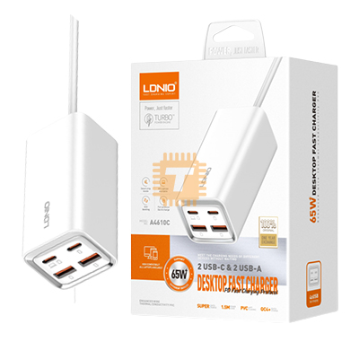 LDNIO A4610C Multi-ports Desktop Fast Phone Charger 65W (UK Plug) with USB-A/Type C Ports