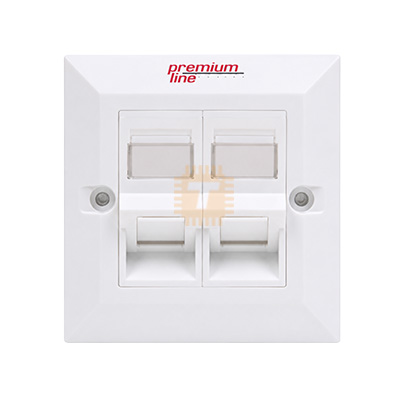 Dual Port RJ45 Face Plate Premium Line Network Socket Panel Right Angle 90 degrees 86x86 Snap-In w/Shutter Euro II Ethernet (Made in Germany)