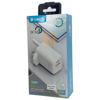 Celebrat C-H3 UK Travel Charger 20W (With Type-C Cable)