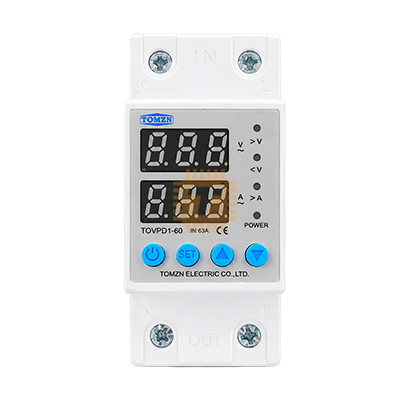 TOMZN TOVPD1-60-EC Adjustable Over Under Voltage Protection Device Din Rail Single Phase 63A 230VAC ON/OFF Automatic Reconnect Protector with Voltage Display